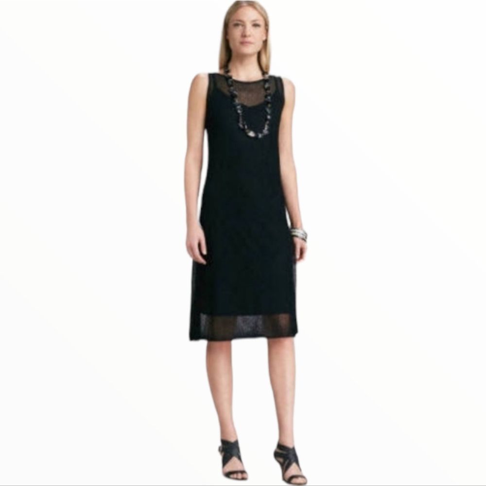 EILEEN Fisher Crinkle Bateau Mesh Layered  Dress